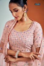 Peach Pakistani Georgette Lehenga Choli For Indian Festivals & Weddings - Sequence Embroidery Work, Thread Embroidery Work, Zari Work