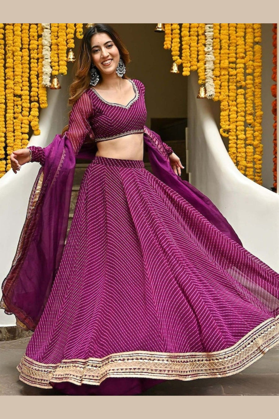 Dark Pink Georgette Lehenga Choli For Indian Festivals & Pakistani Weddings Dress - Print Work