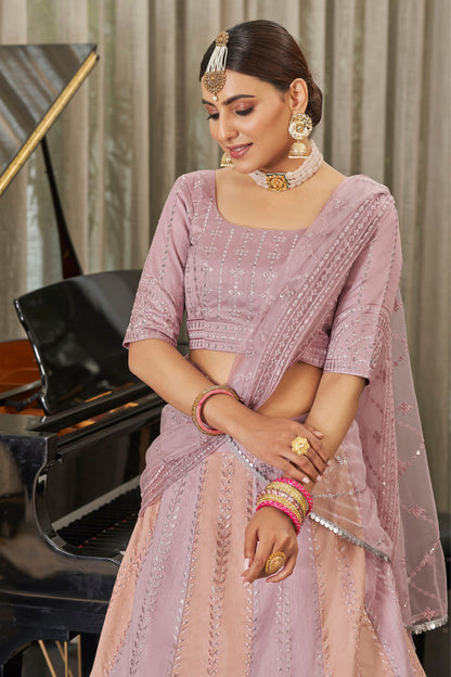 Pink Art Silk Lehenga Choli For Indian Weddings & Festivals - Thread Work, Sequence Embroidery Work