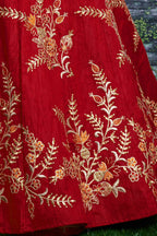 Red Ghagra Choli for Ladies in Slub Silk with Dori, Zari Work & Sequin