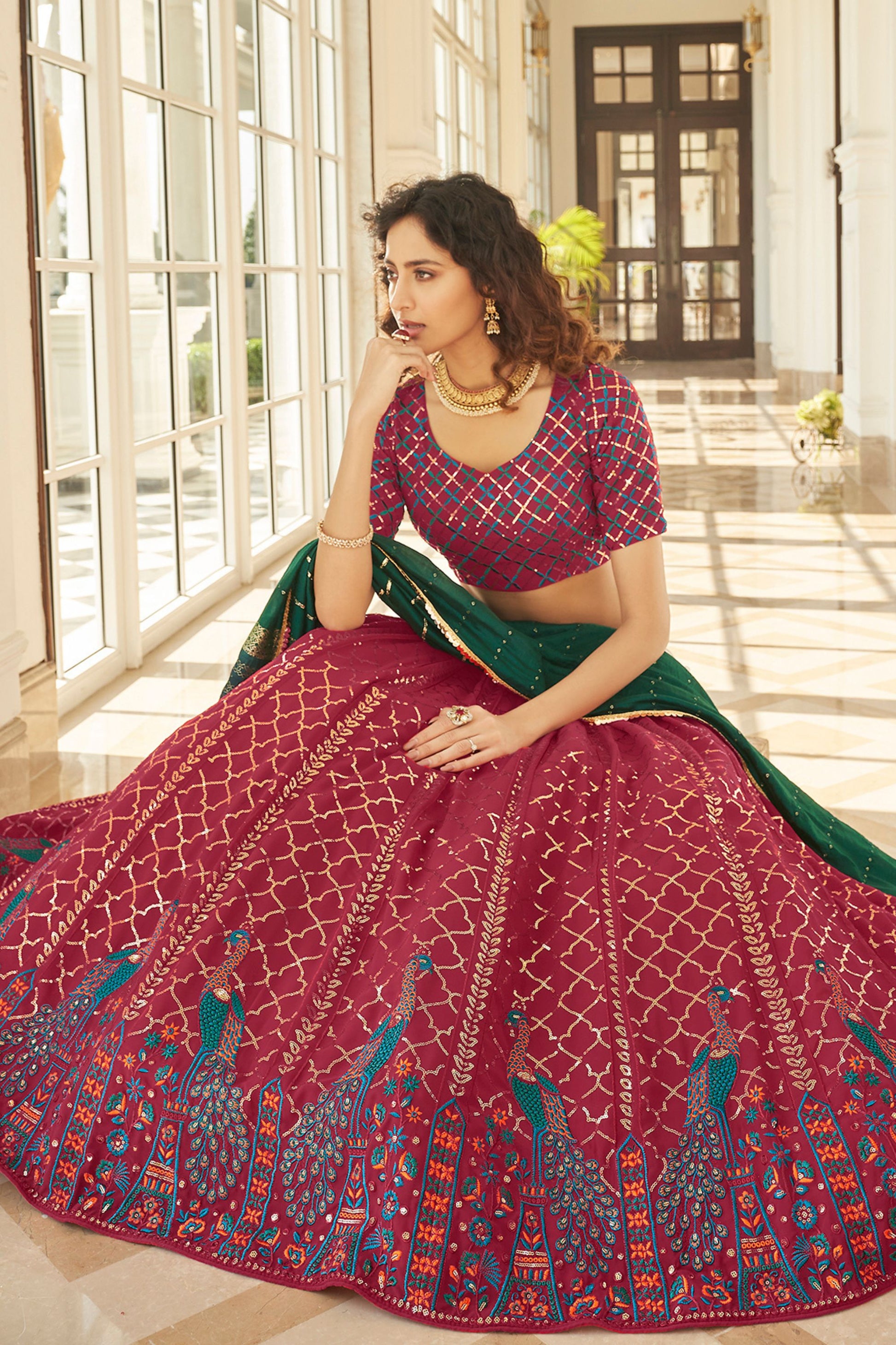 Deep Pink Georgette Lehenga Choli For Indian Weddings & Festivals - Thread Work, Sequence Embroidery Work