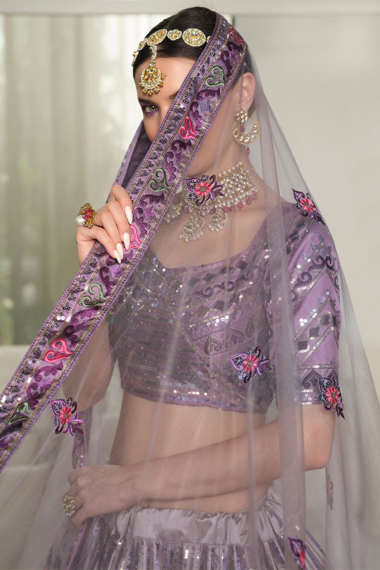 Purple Silk Lehenga Choli For Indian Weddings & Festivals - Thread Work, Sequence Embroidery Work