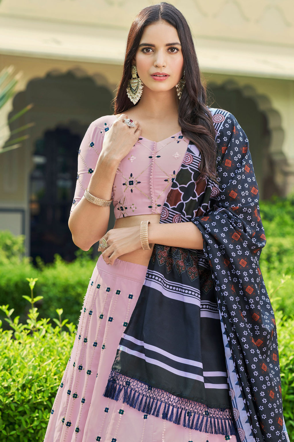 Pink Georgette Lehenga Choli For Indian Weddings & Festivals - Thread Work, Sequence Embroidery Work