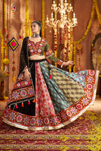 Black Viscose Rayon Chaniya Choli For Navratri Garba Indian Festivals 9 Meter Flair - Embroidery Work, Real Mirror Work, Print Work