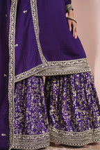 Dark Purple Art Silk Palazzo Suit For Indian Wedding & Pakistani Festival - Embroidery Work