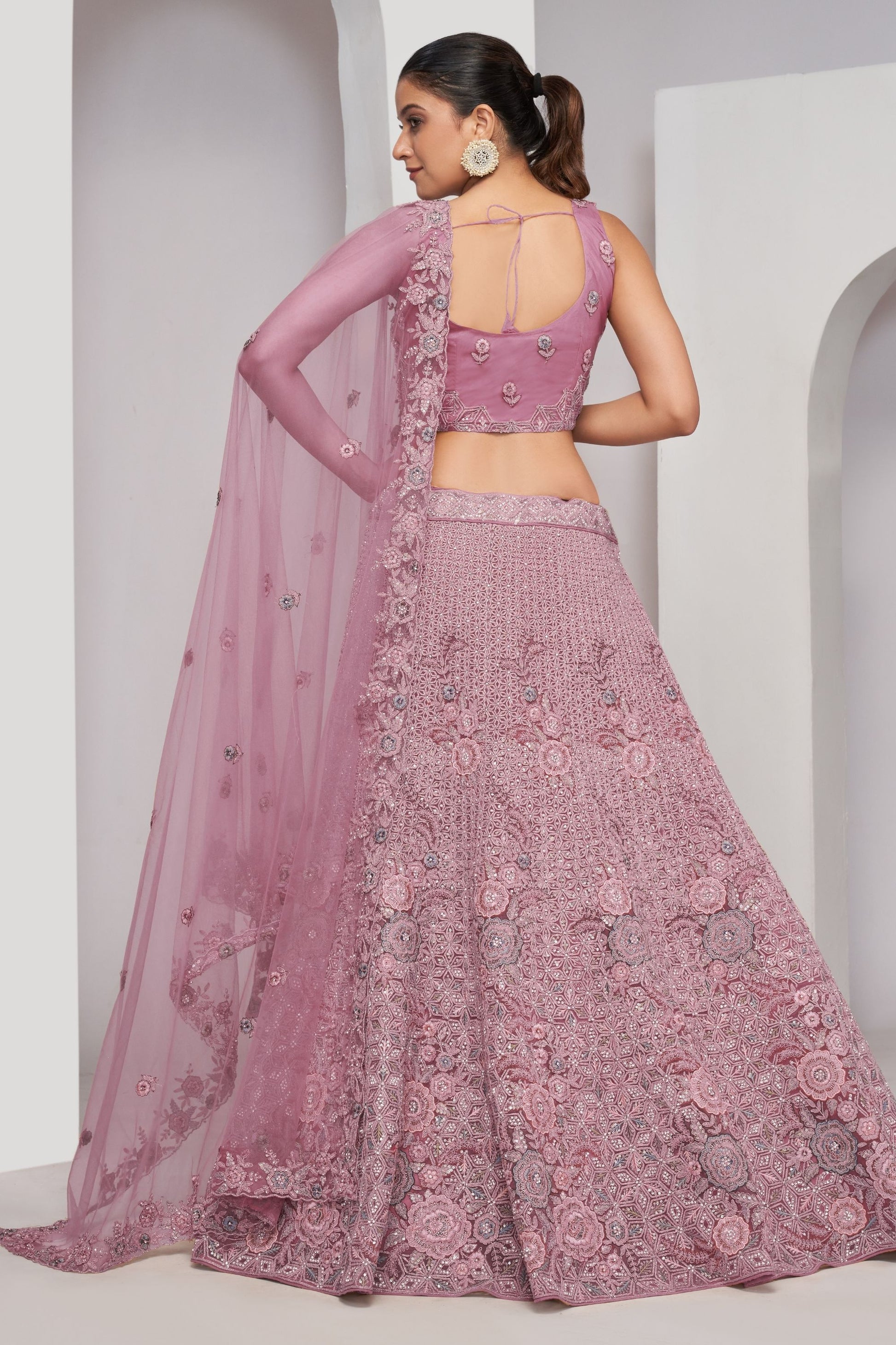 Lavender Soft Net Lehenga Choli For Indian Festivals & Weddings - Sequins Work, Dori Work, Zarkan Work