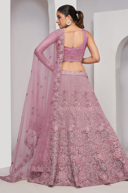 Lavender Soft Net Lehenga Choli For Indian Festivals & Weddings - Sequins Work, Dori Work, Zarkan Work