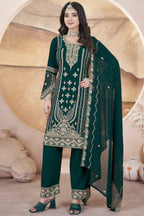 Dark Green Georgette Kameez with Pant For Indian Festivals & Weddings - Embroidery Work, Swarovski Work