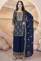Navy Blue Georgette Plazo Suit For Indian Weddings & Pakistani Festival - Sequence Embroidery Work