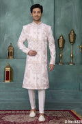 White Art Silk Wedding Kurta for Men & Pajama Sherwani with Thread Embroidery