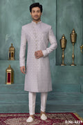 Lavender Art Silk Thread Work Sherwani for Kurta Pajama Male