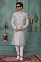 Lavender Art Silk Thread Work Sherwani for Kurta Pajama Male
