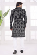 Black Velvet Sherwani Mens Kurta for Wedding & Pajama with Thread Embroidery Work