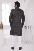 Black Brown Art Silk Sherwani and Kurta Pyjama for Men