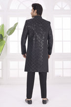 Black Art Silk Sherwani Mens Kurta for Wedding & Pajama