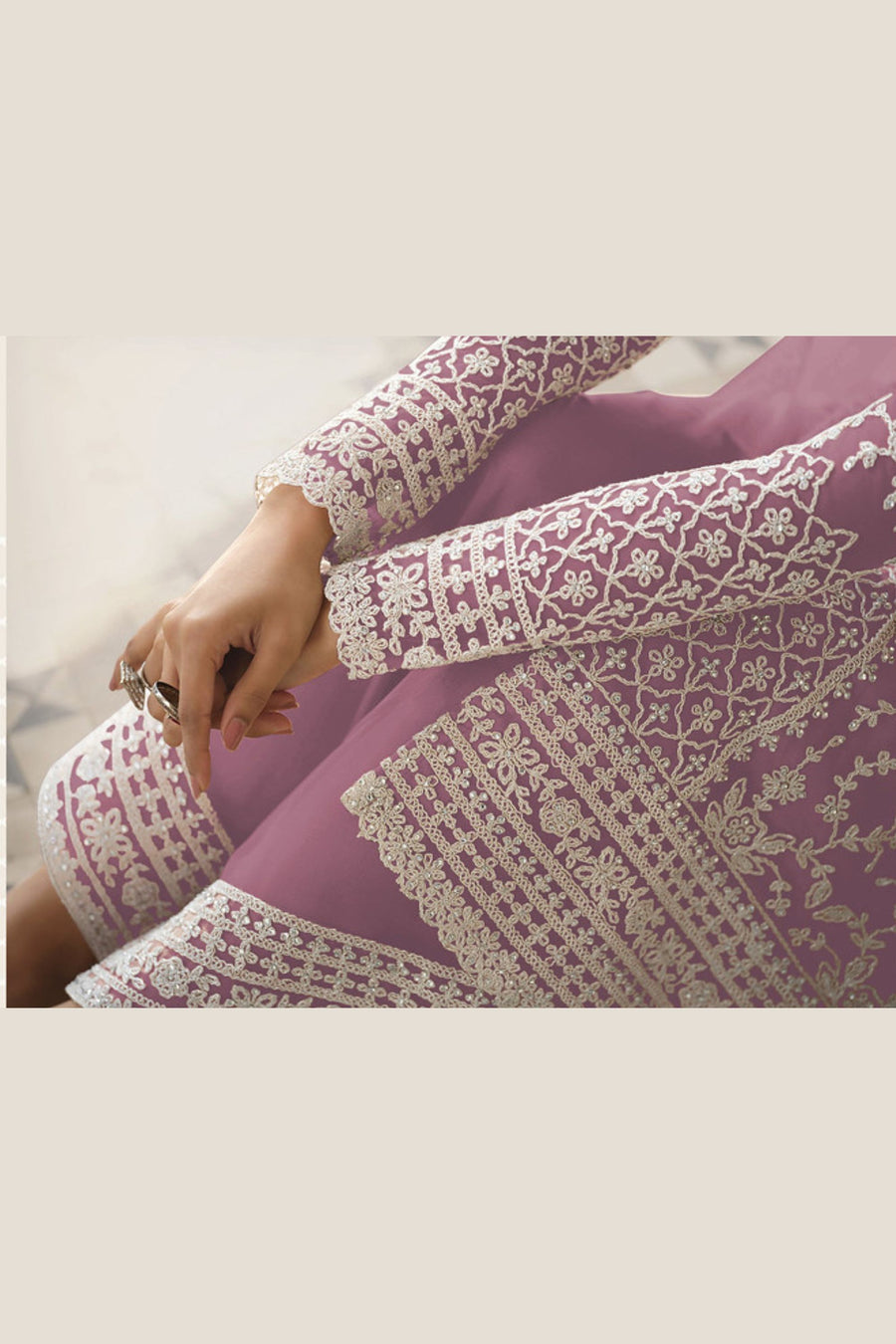 Light Purple Net & Cording Work Salwar Kameez Plazzo Suit For Indian Wedding & Festival - Embroidery Work, Cording Work