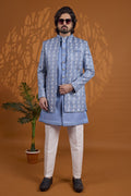 Blue Thread Embroidery Sherwani for Men Wedding - 3 Piece Set