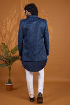Navy Blue Art Silk Thread Work Sherwani for Men Wedding
