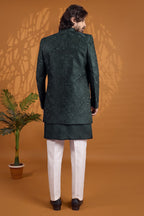 Dark Green Art Silk Sherwani for Men Wedding with Thread Embroidery Work