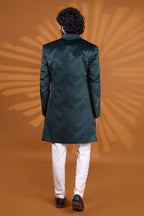 Teal Velvet Indian Wedding Outfit for Mens with Embroidery Kurta Pajama