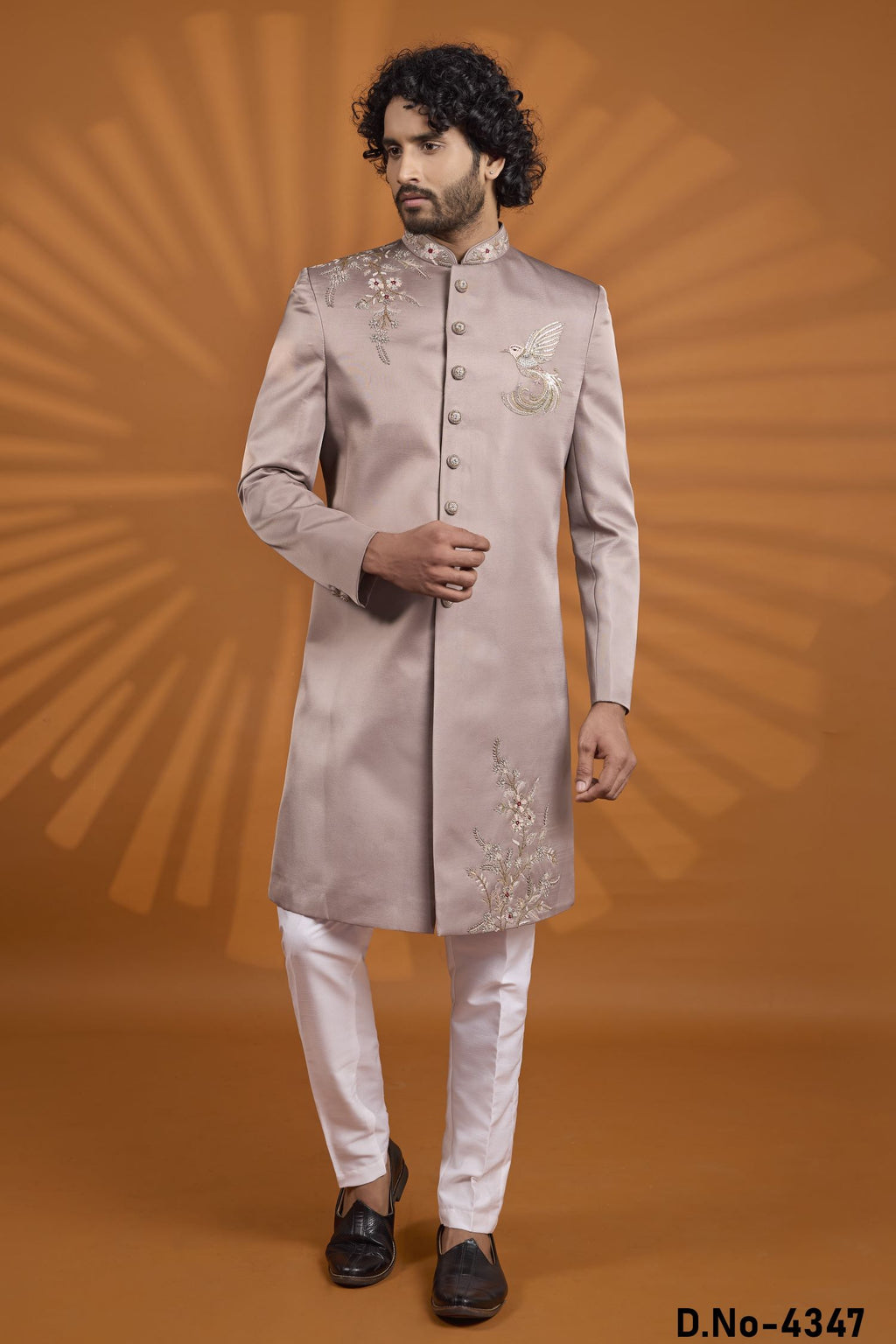 Dusty Purple Art Silk Indian Wedding Attire for Men with Embroidery Work