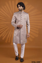 Dusty Purple Art Silk Indian Wedding Attire for Men with Embroidery Work