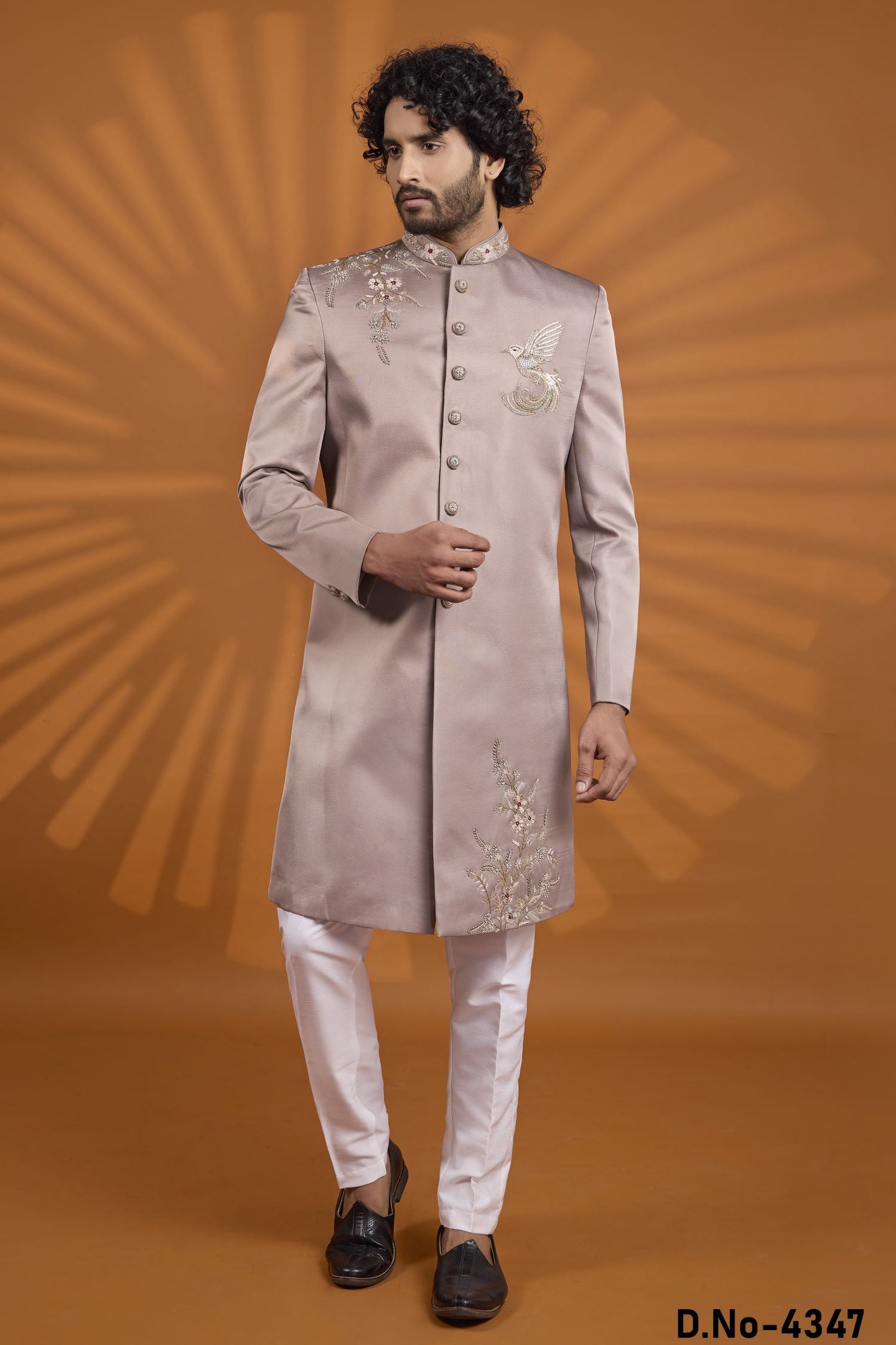 Dusty Purple Art Silk Indian Wedding Attire for Men with Embroidery Work