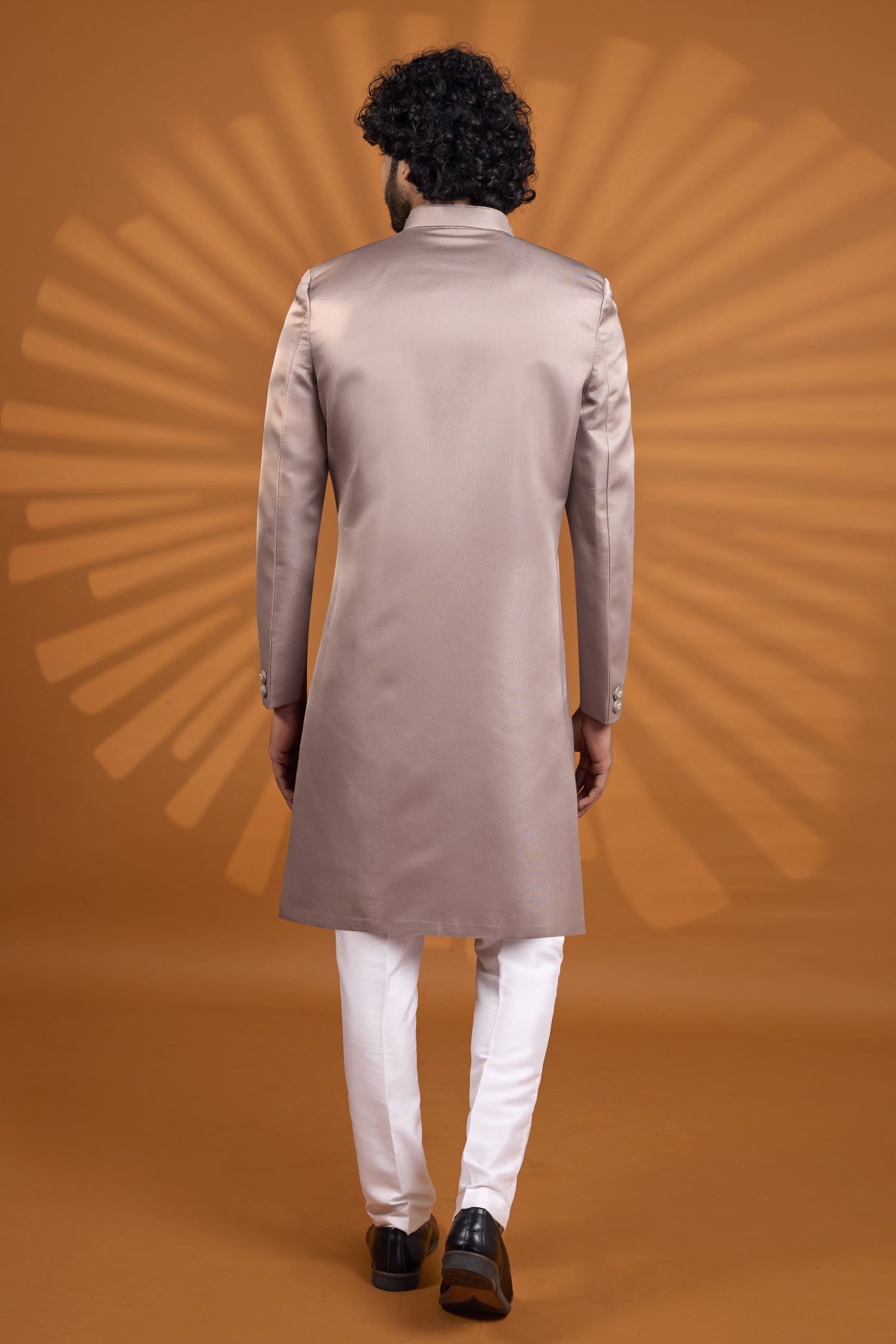 Dusty Purple Art Silk Indian Wedding Attire for Men with Embroidery Work