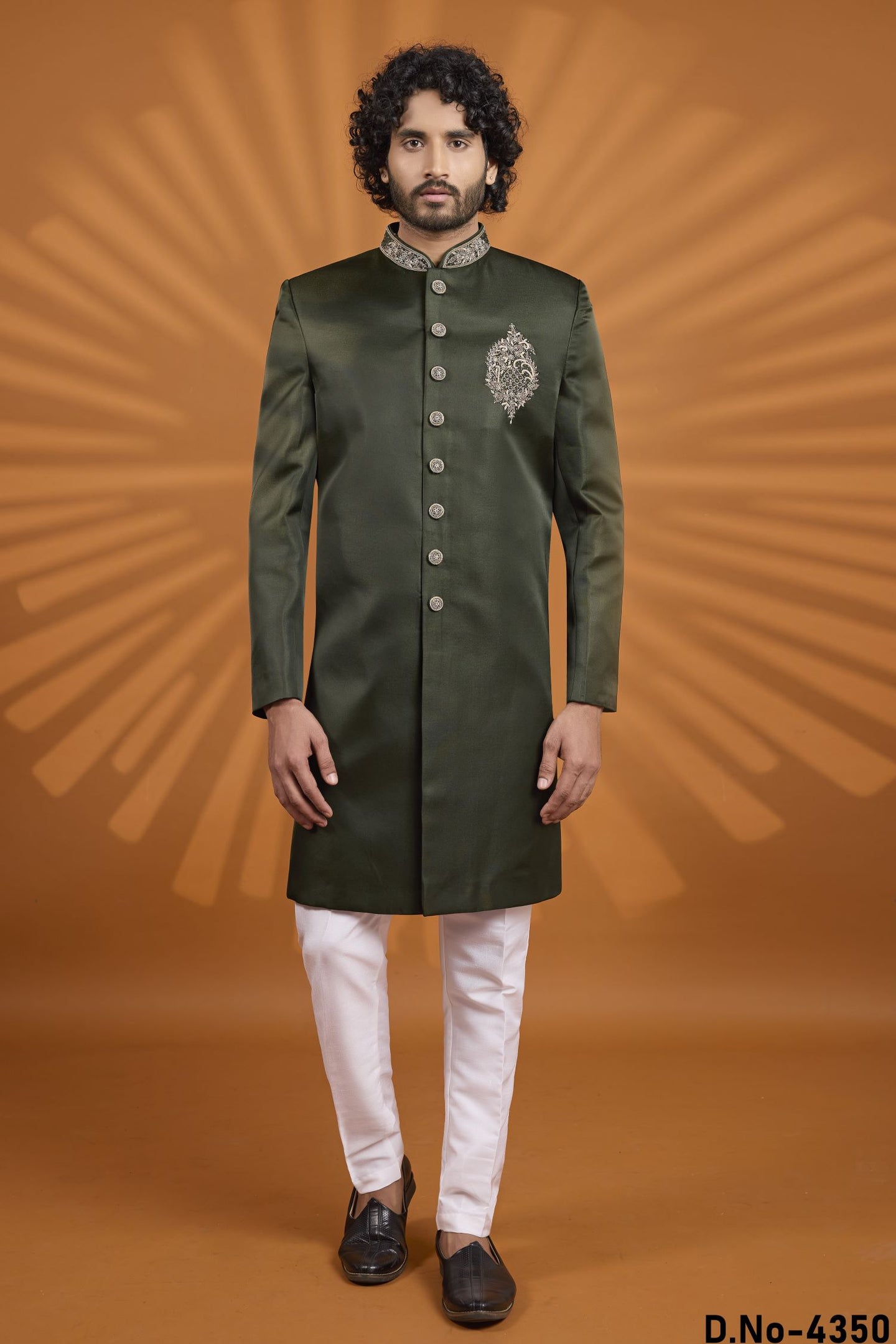 Dark Green Art Silk Indian Wedding Outfit Man with Embroidery Kurta Pajama