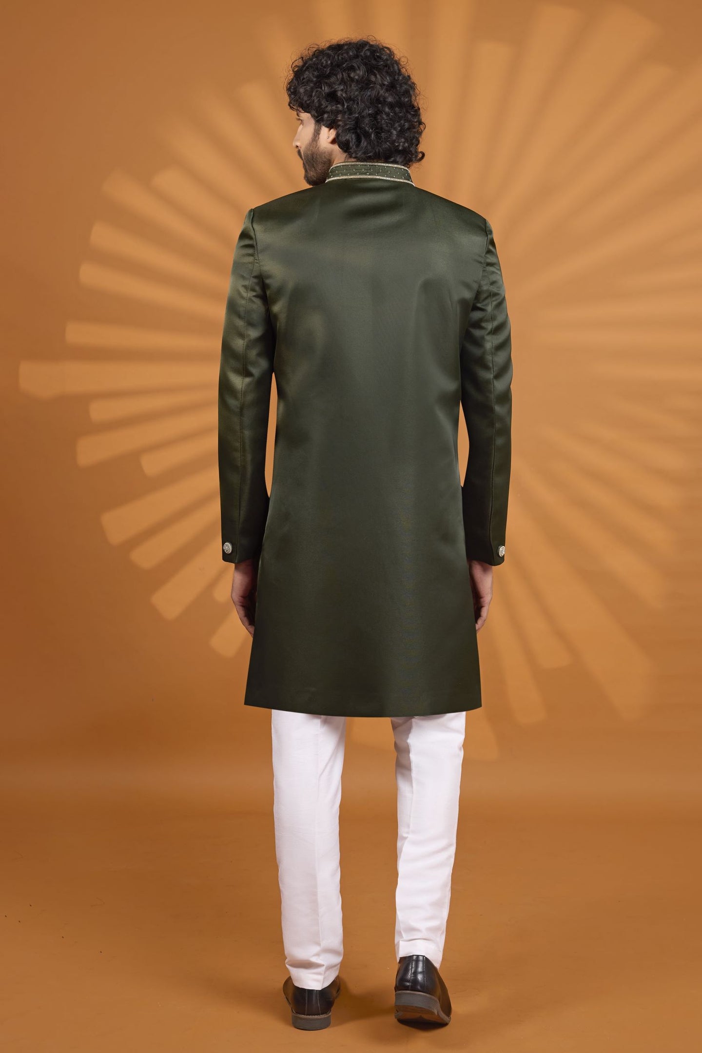 Dark Green Art Silk Indian Wedding Outfit Man with Embroidery Kurta Pajama