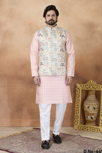 Pink Art Silk Kurta Pajama for Traditional Indian Attire Men with Jacquard Work