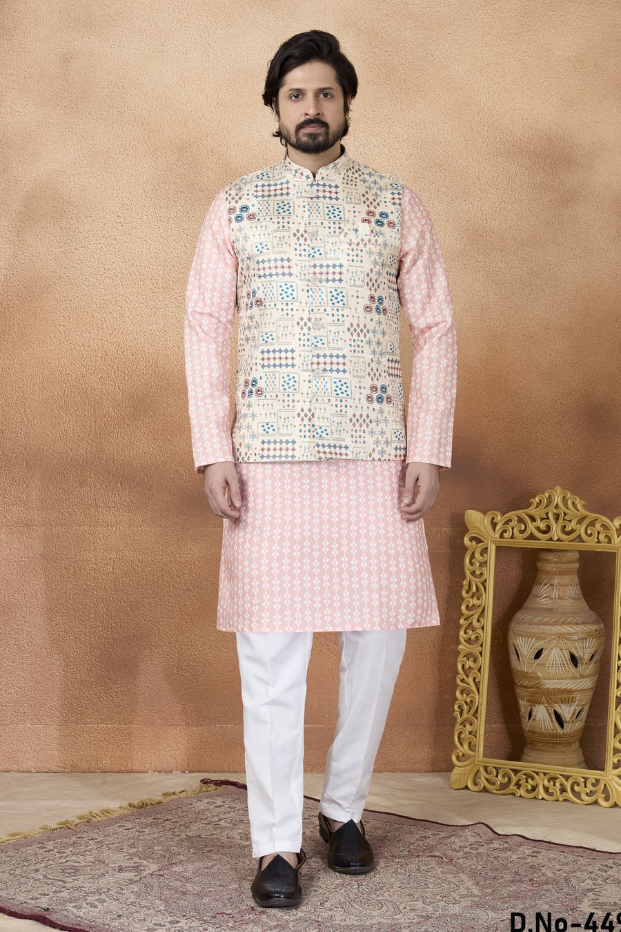 Pink Art Silk Kurta Pajama for Traditional Indian Attire Men with Jacquard Work