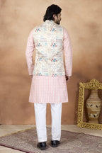 Pink Art Silk Kurta Pajama for Traditional Indian Attire Men with Jacquard Work
