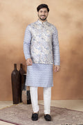 Blue Art Silk Kurta Pajama Traditional Indian Outfit Men