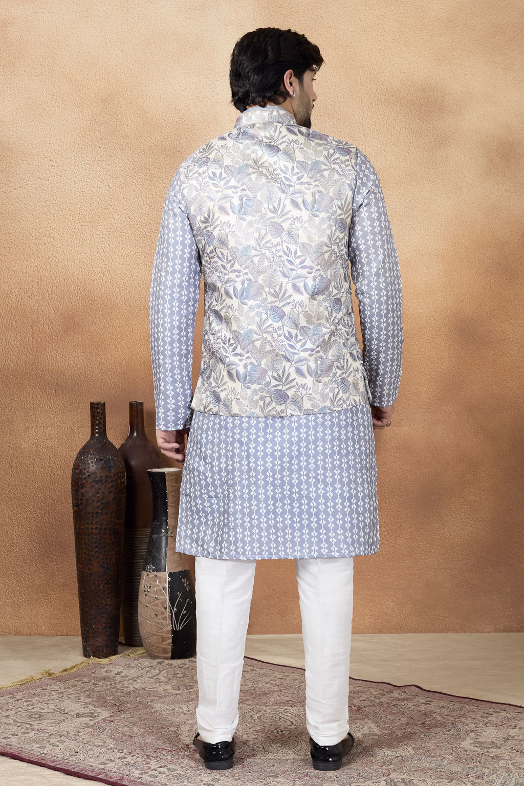 Blue Art Silk Kurta Pajama Traditional Indian Outfit Men