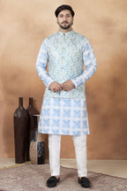 Sky Blue Art Silk Kurta Pajama for India Traditional Clothing Men with Jacquard Work