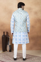 Sky Blue Art Silk Kurta Pajama for India Traditional Clothing Men with Jacquard Work