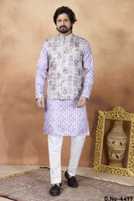 Purple Mens Indian Wedding Attire - Kurta Pajama Waistcoat Set