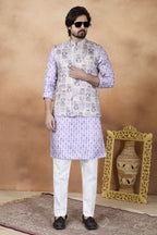 Purple Art Silk Mens Indian Wedding Attire Kurta Pajama