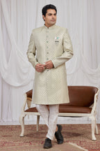 Light Green Jacquard Weaving Kurta Pajama Male Sherwani