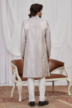 Purple Jacquard Sherwani Kurta Pyjama for Men with Weaving Work