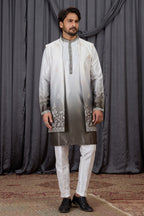Brown Art Silk Mens Wear Kurta Pajama with Embroidery Jacket