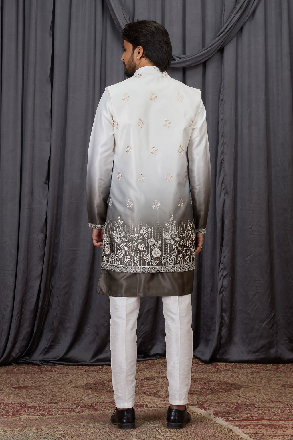 Brown Art Silk Mens Wear Kurta Pajama with Embroidery Jacket
