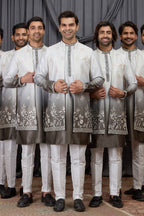 Brown Art Silk Mens Wear Kurta Pajama with Embroidery Jacket
