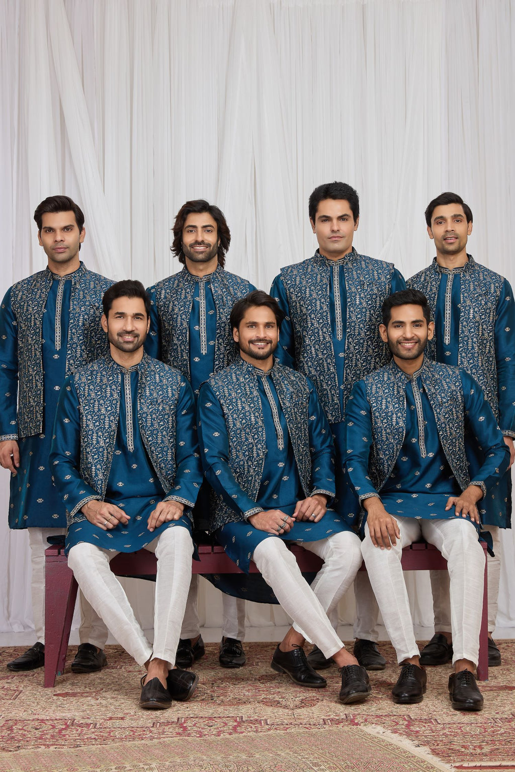 Teal Blue Art Silk Kurta Pajama Male with Embroidery Jacket