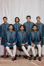 Teal Blue Art Silk Kurta Pajama Male with Embroidery Jacket
