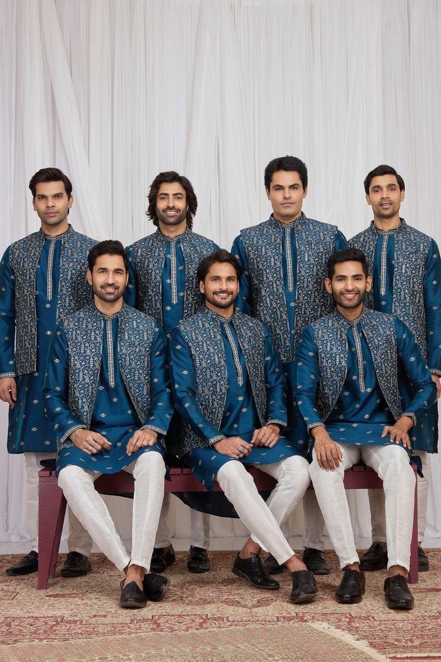 Teal Blue Art Silk Kurta Pajama Male with Embroidery Jacket