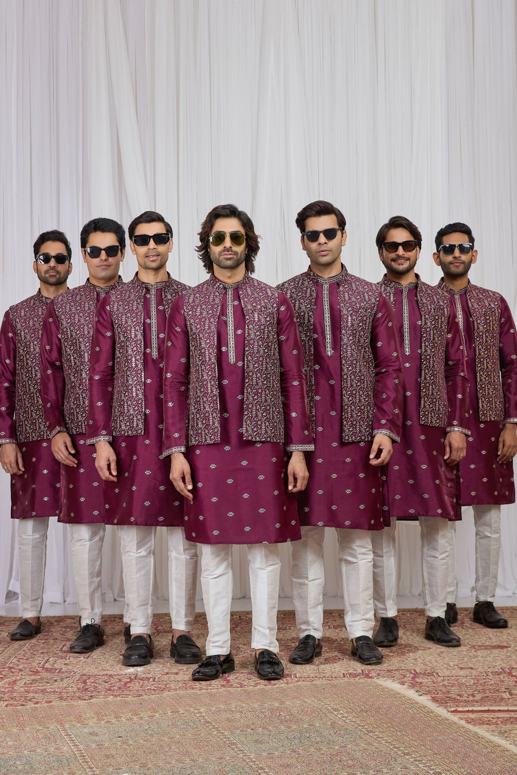 Burgundy Art Silk Kurta Pyjama for Men with Embroidery Jacket