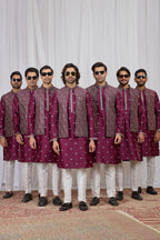 Burgundy Art Silk Kurta Pyjama for Men with Embroidery Jacket