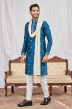 Steel Blue Art Silk Embroidered Kurta Pajama for Pakistani Groomsmen outfits
